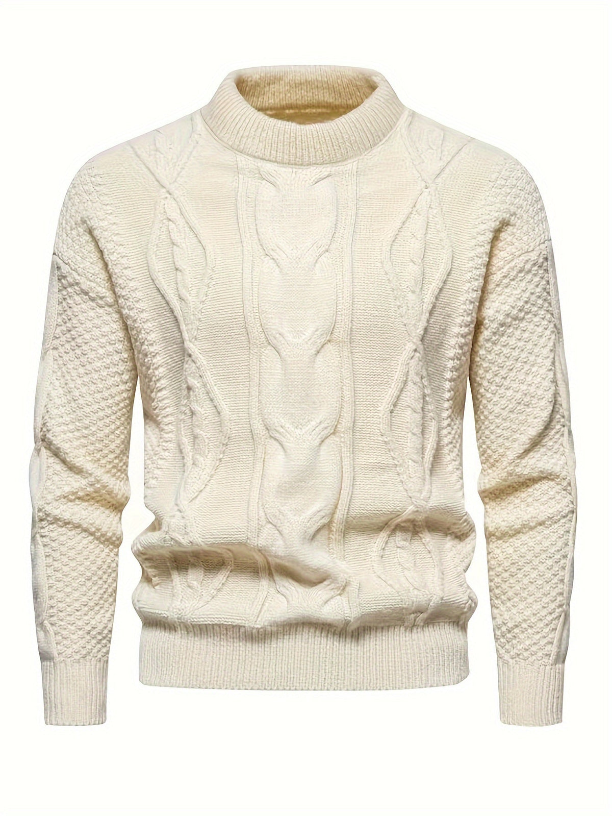 Pull à torsades et col rond, crème