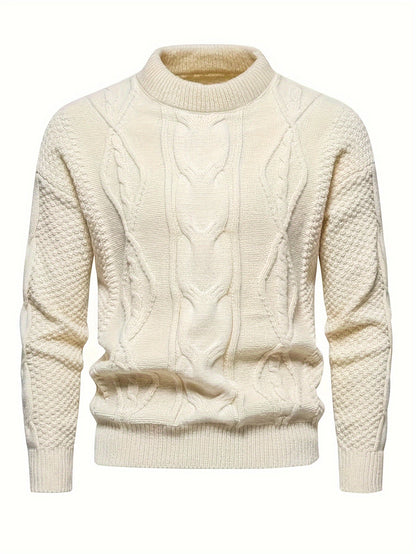 Pull à torsades et col rond, crème
