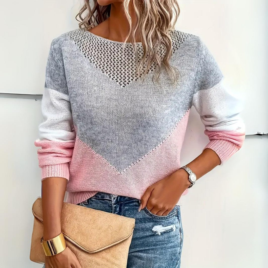 Pull ajouré colorblock, vu de face