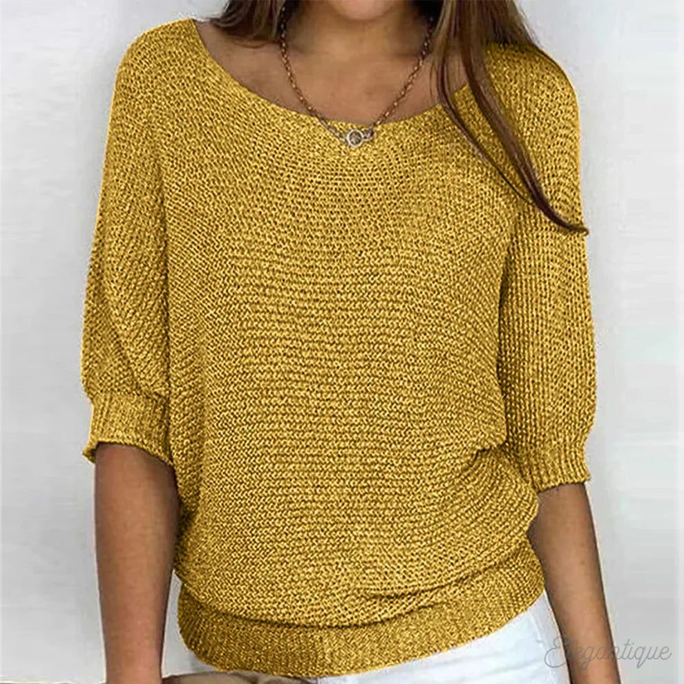 Pull ample à col bateau, coloris jaune, vu de face