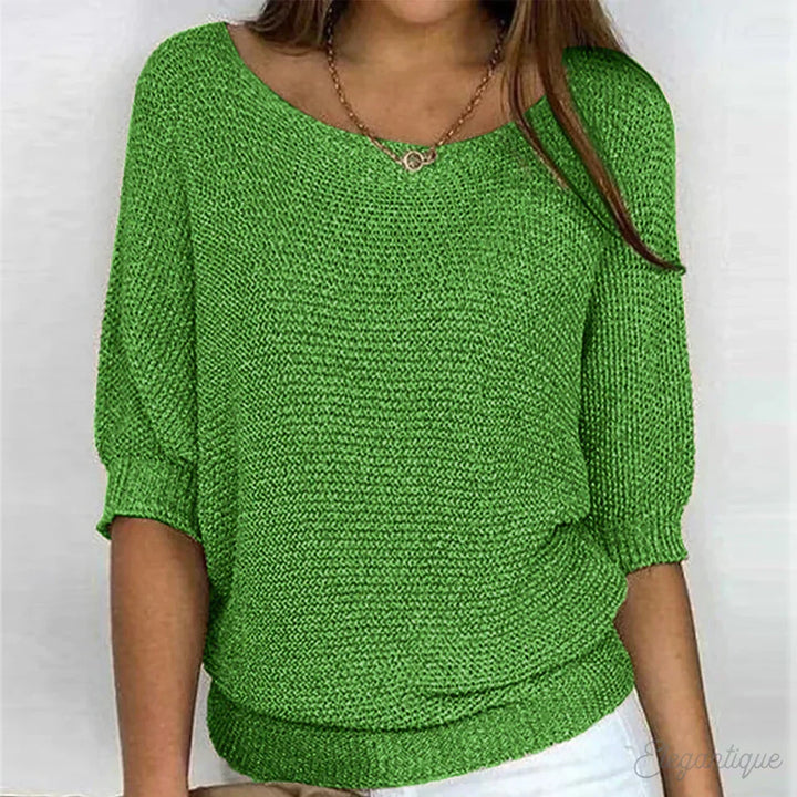 Pull ample à col bateau, coloris vert, vu de face