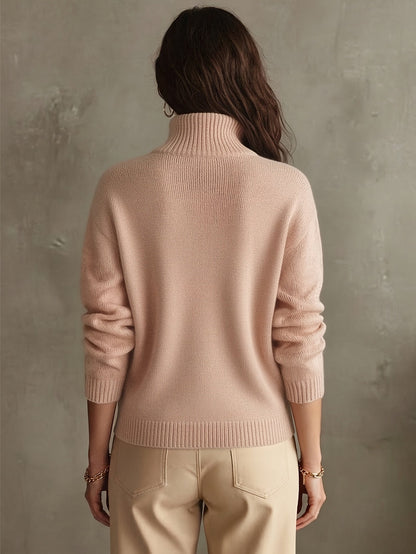 Pull ample à demi-zip, coloris rose poudré, vue de dos