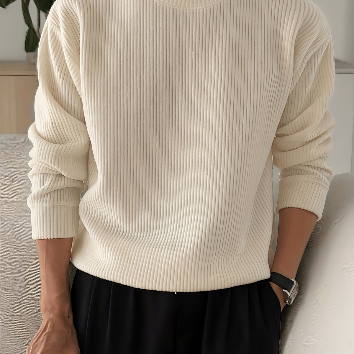 Pull ample maille côtelée, crème