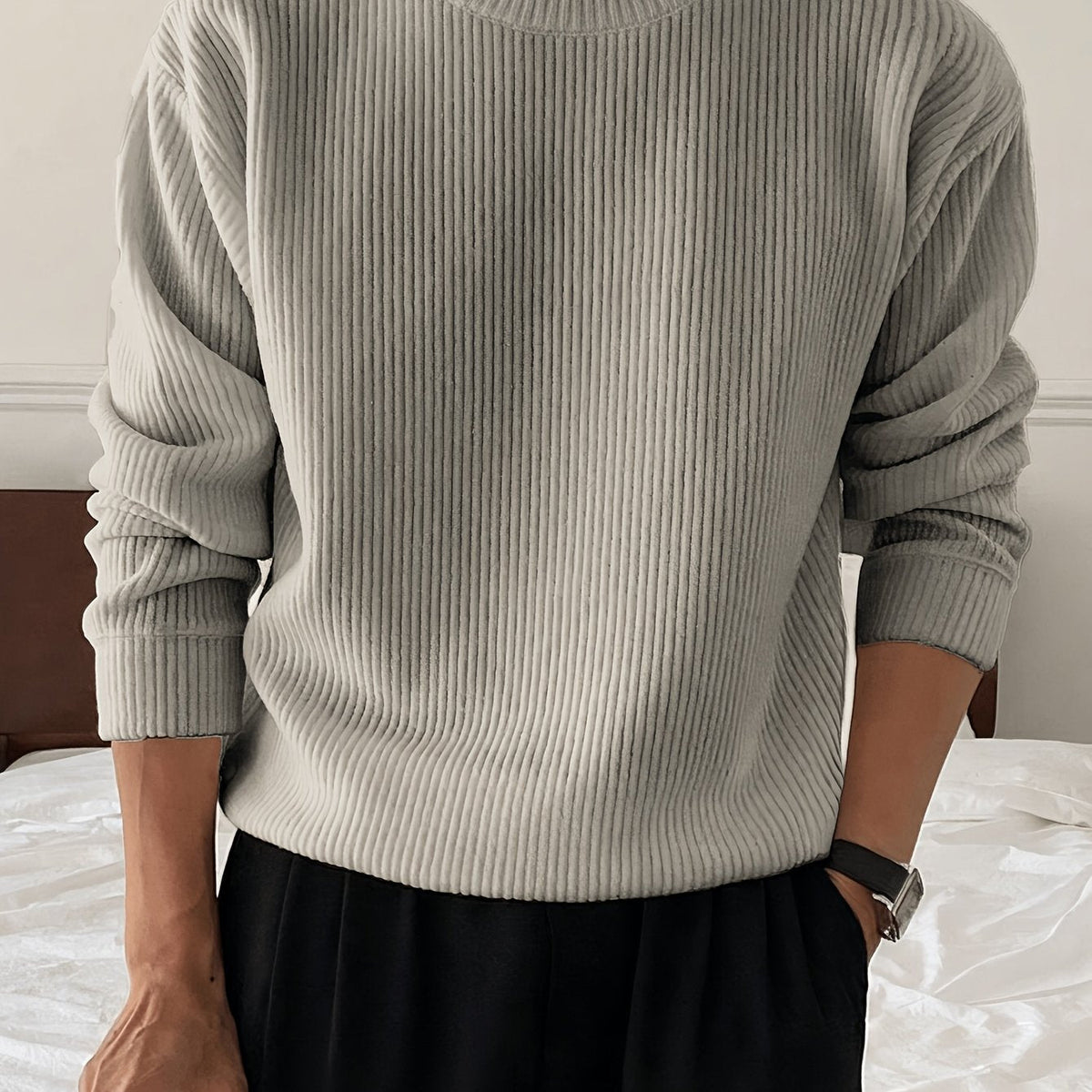 Pull ample maille côtelée, gris