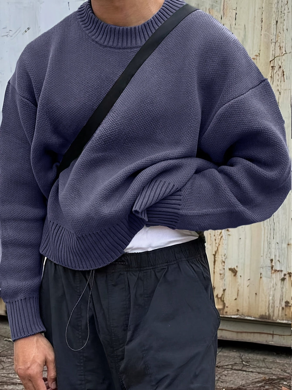 Pull côtelé épaules tombantes, bleu