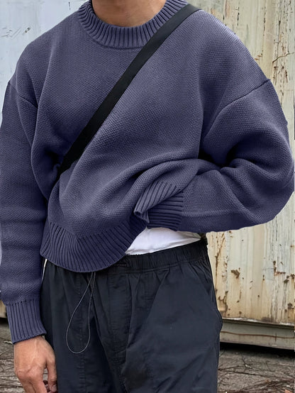 Pull côtelé épaules tombantes, bleu