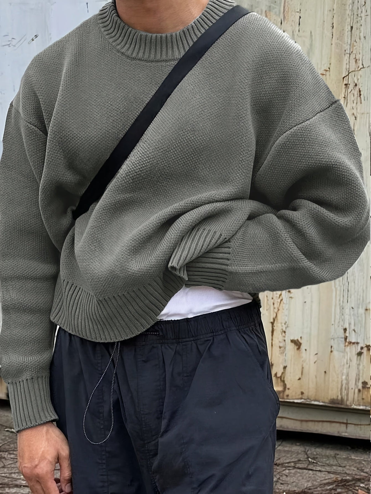 Pull côtelé épaules tombantes, gris