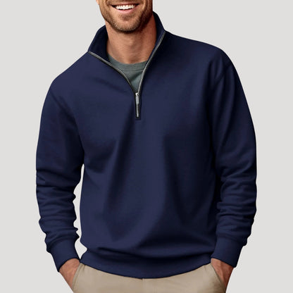 Pull camionneur bleu marine à demi-zip, vue de face