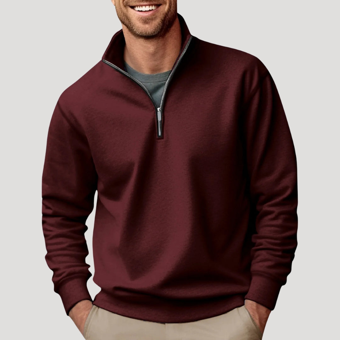 Pull camionneur bordeaux à demi-zip, vue de face