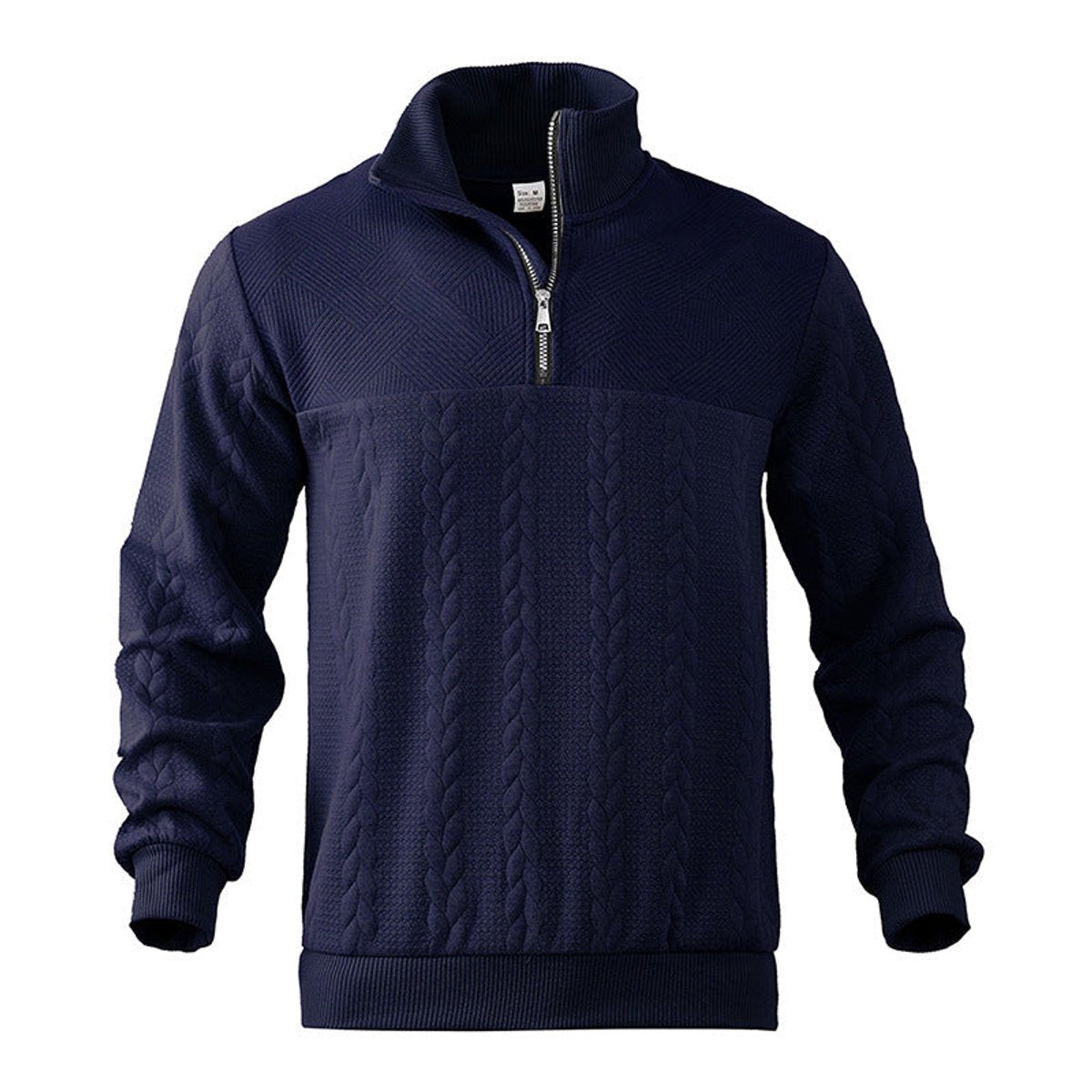 Pull camionneur homme bleu marine à torsades, vue de face