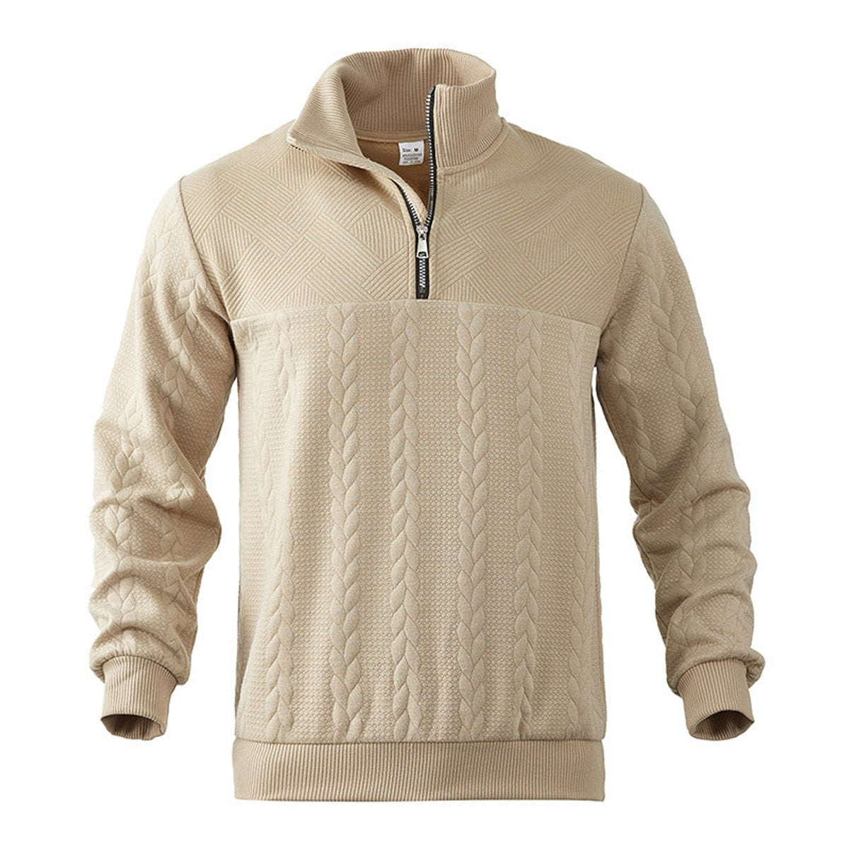Pull camionneur homme beige à torsades, vue de face