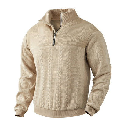 Pull camionneur homme beige à torsades, vue de trois quarts