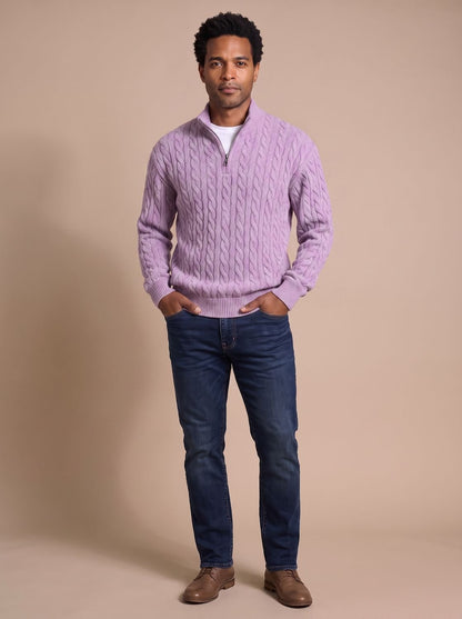 Pull camionneur torsadé zippé, violet clair