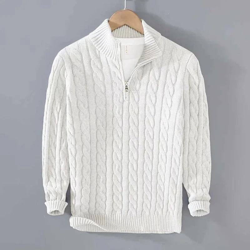 Pull camionneur torsadé zippé, blanc