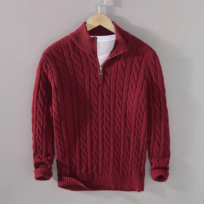 Pull camionneur torsadé zippé, rouge