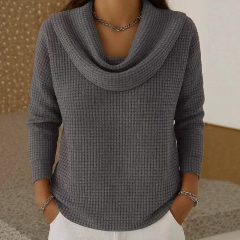 Pull col bénitier gaufré, coloris gris foncé, vue de face