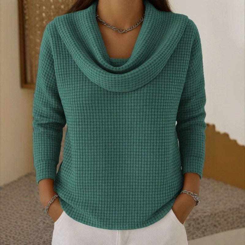 Pull col bénitier gaufré, coloris vert, vue de face