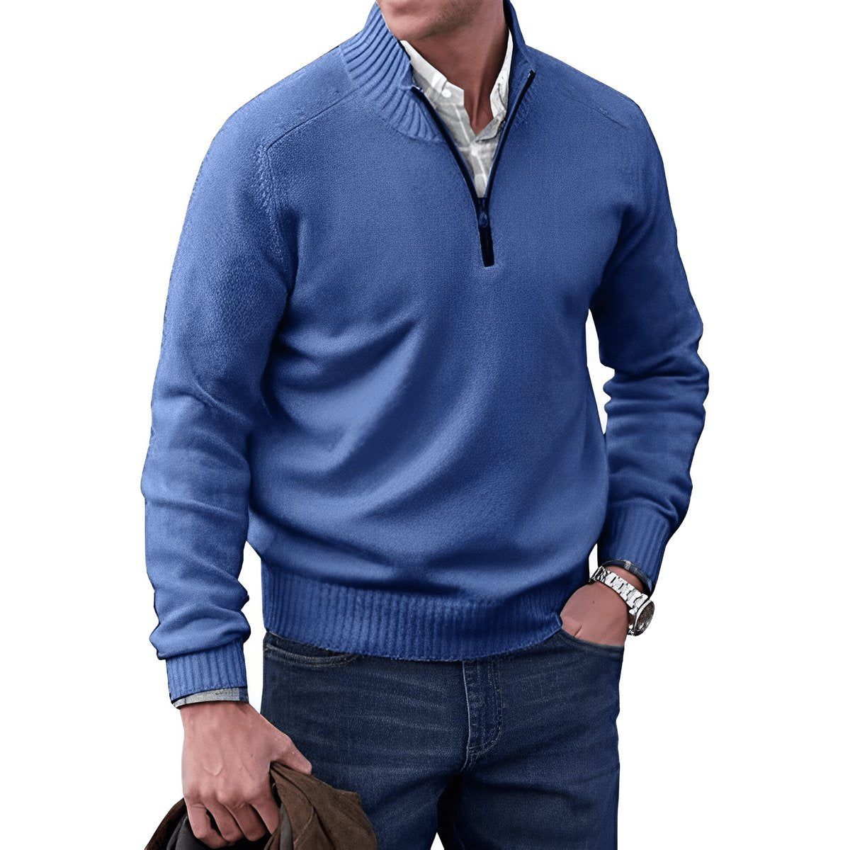 Pull camionneur zippé en maille pour homme, autre vue