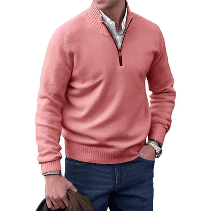 Pull camionneur zippé pour homme, rose, porté sur une chemise