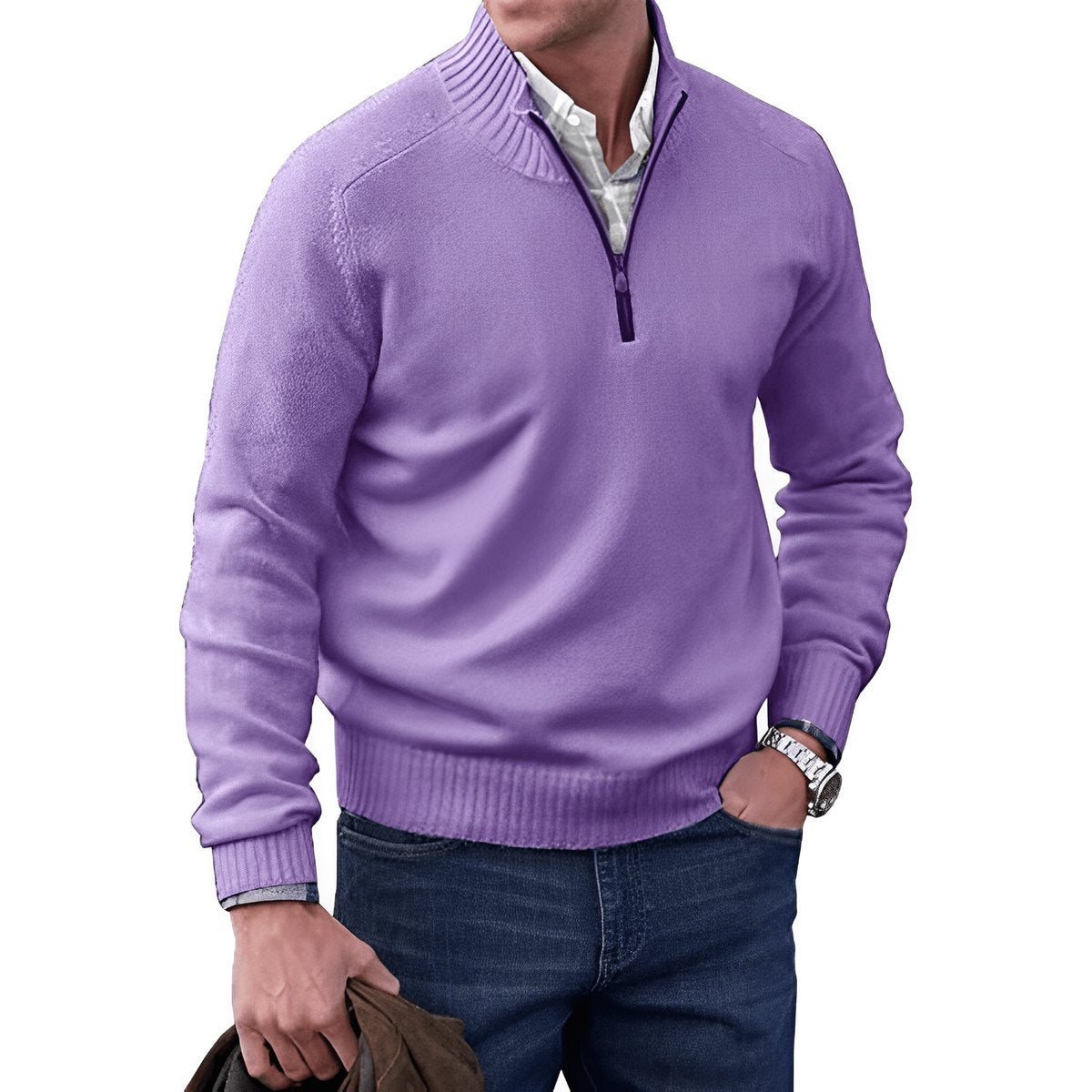 Pull col camionneur zippé, violet clair