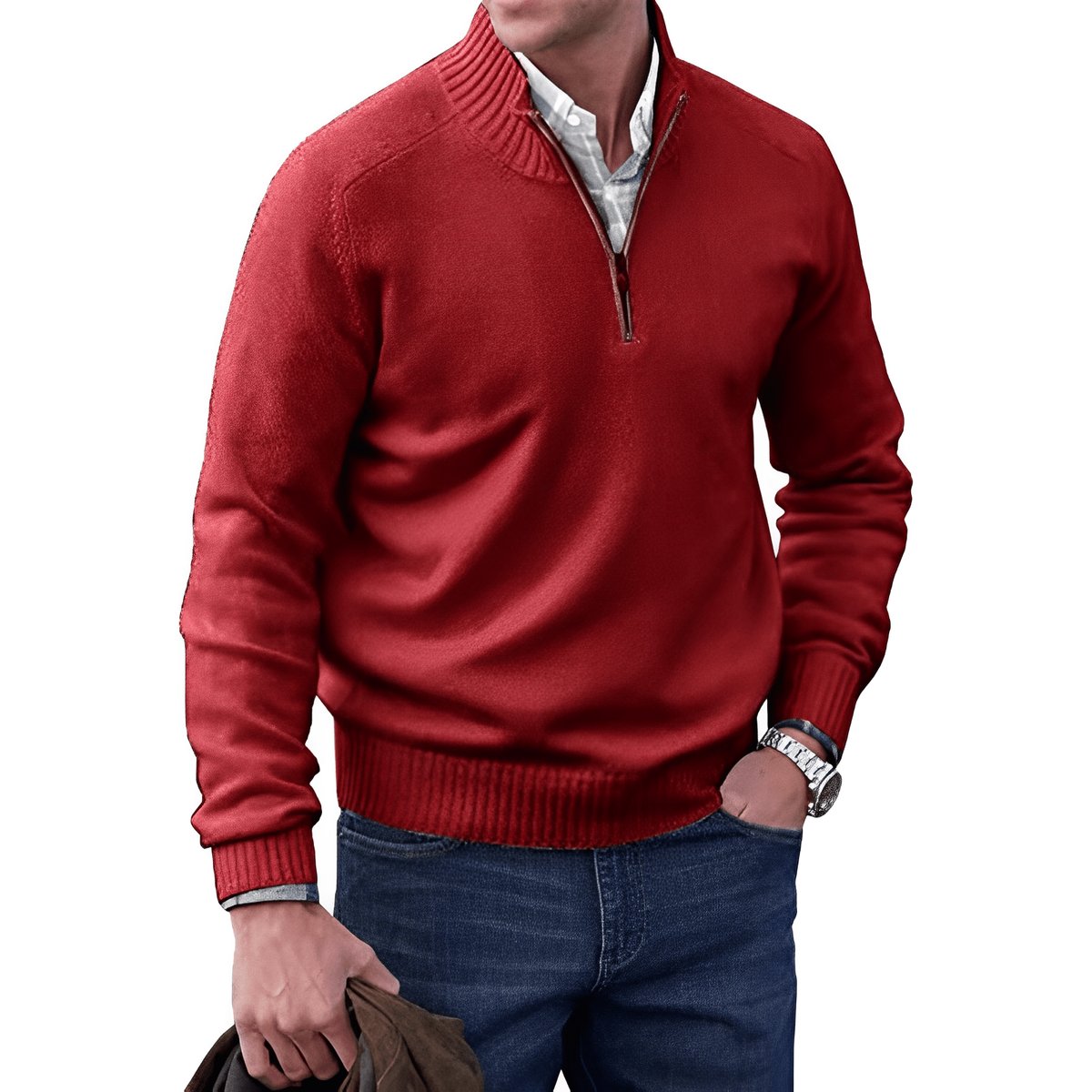 Pull camionneur zippé en maille pour homme