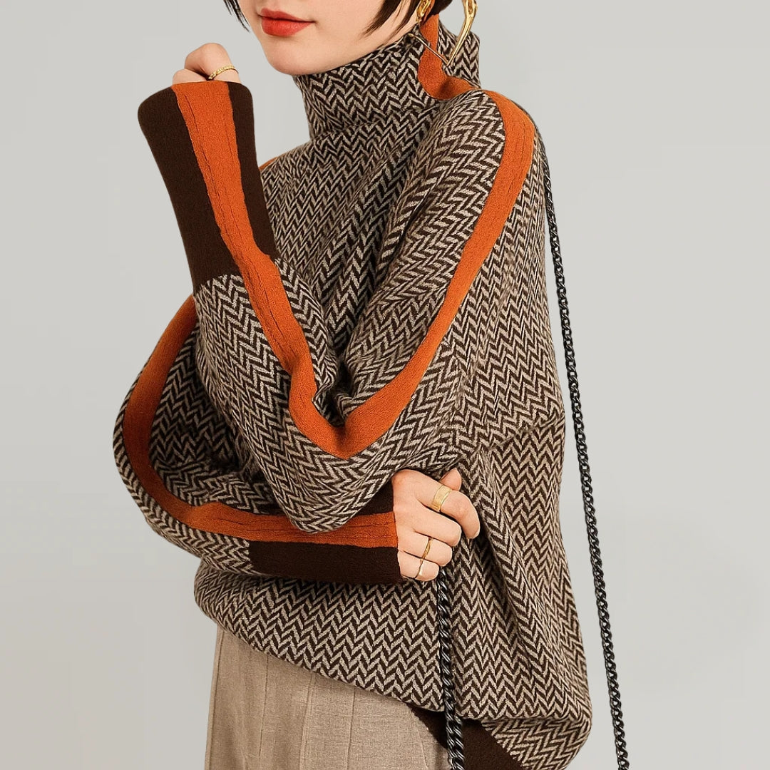 Pull chevrons col cheminée pour femme