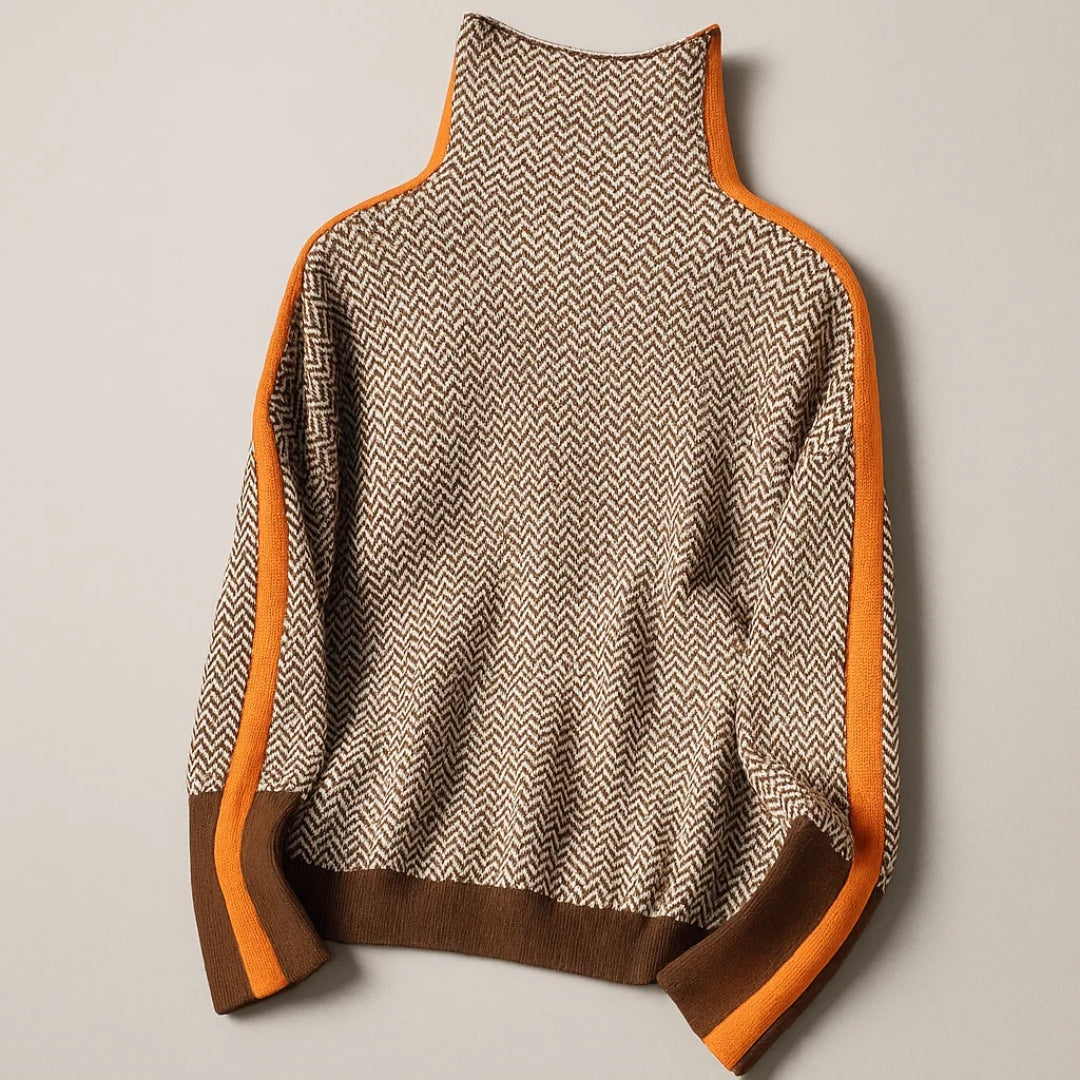 Pull chevrons col cheminée pour femme, vue 2