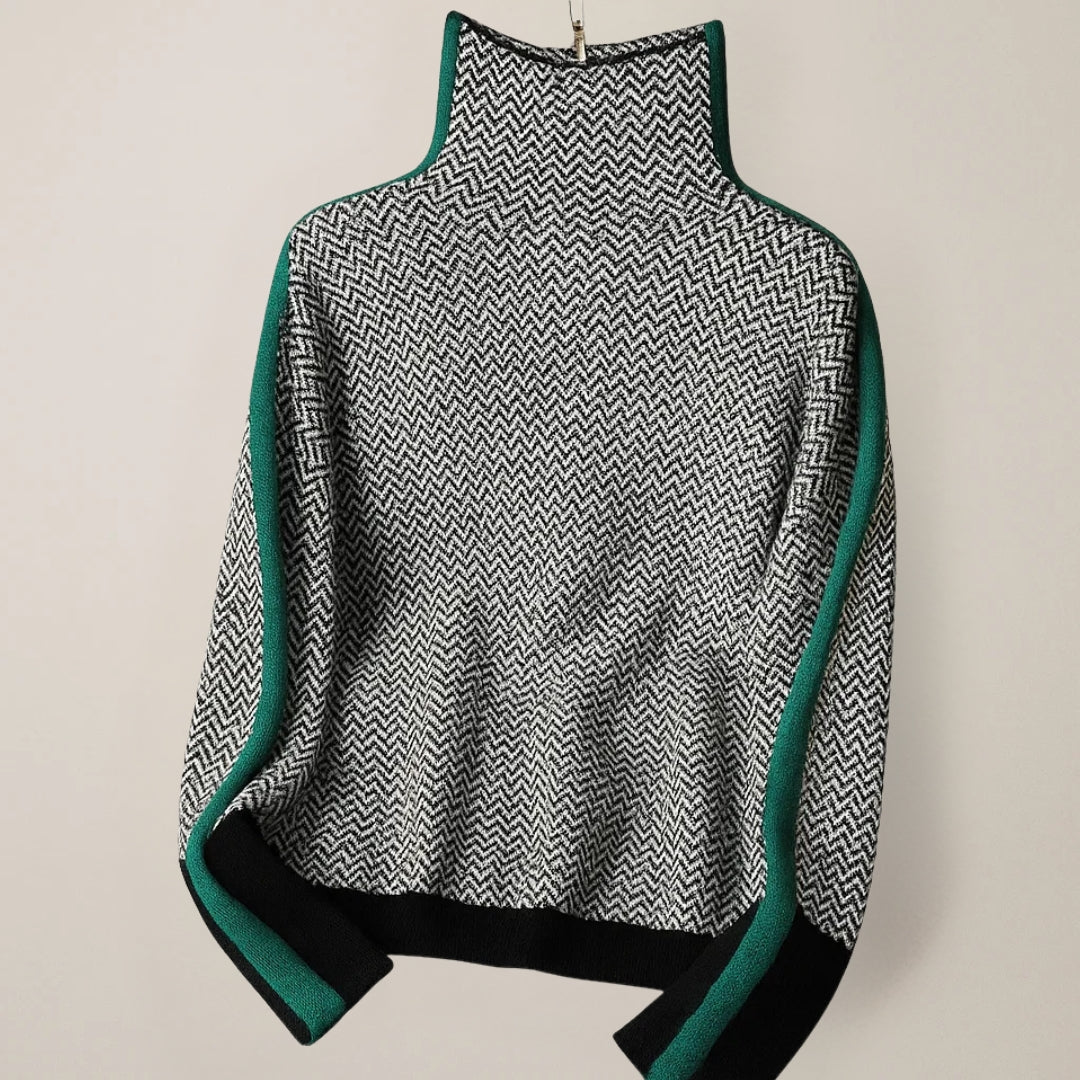 Pull chevrons col cheminée pour femme, vue 3