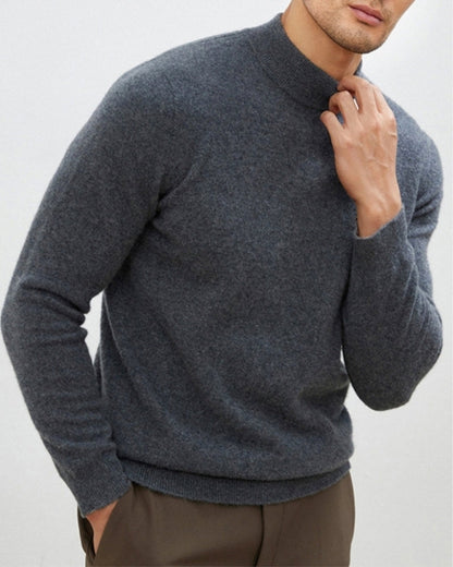 Pull col montant en maille, coloris anthracite, porté en tenue, vue 2