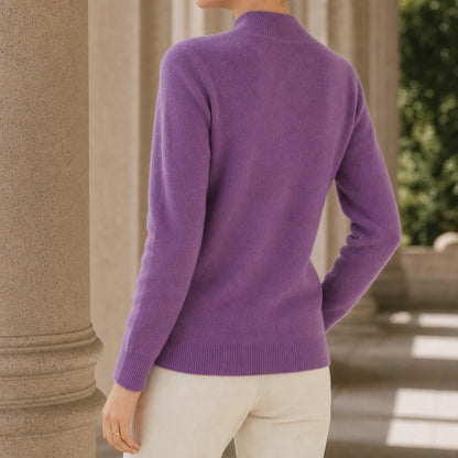 Pull col montant lisse, coloris violet, vue de dos