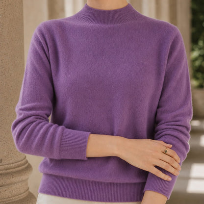 Pull col montant lisse, coloris violet, vue de face