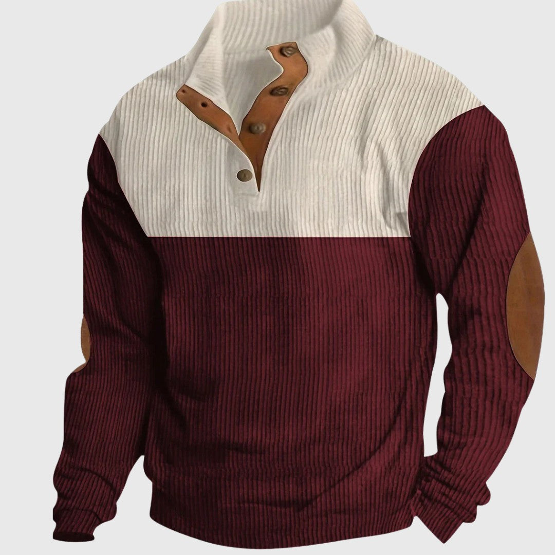 Pull col montant patchs coudes, coloris bordeaux, vue de face