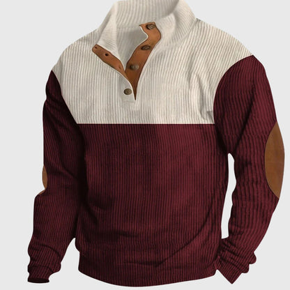 Pull col montant patchs coudes, coloris bordeaux, vue de face