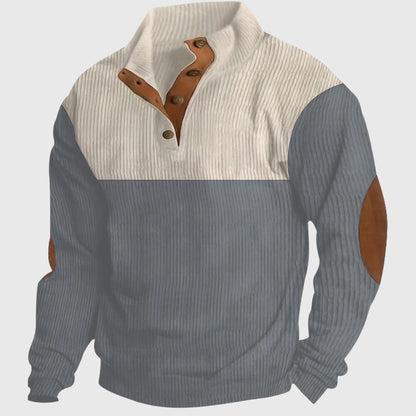 Pull col montant patchs coudes, coloris gris, vue de face