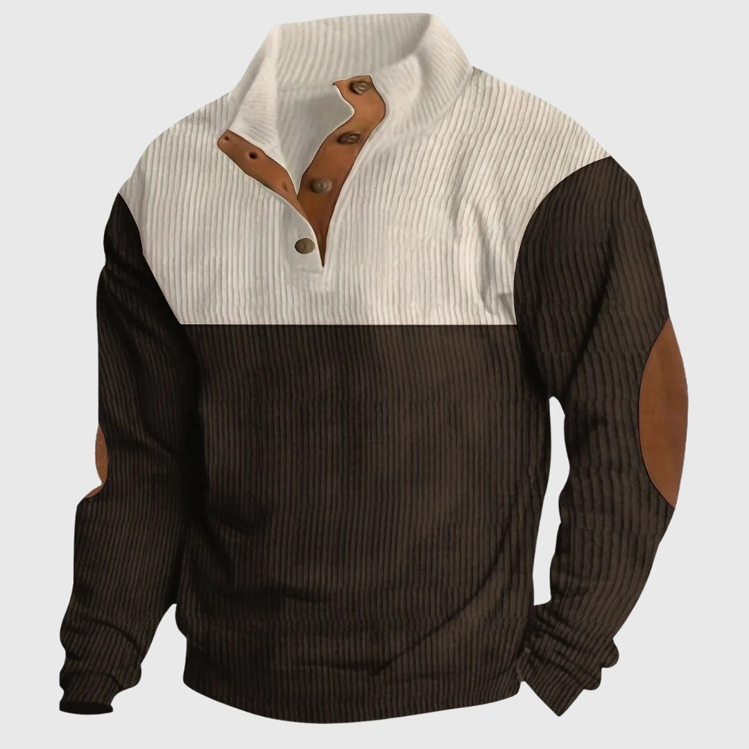 Pull col montant patchs coudes, coloris marron foncé, vue de face
