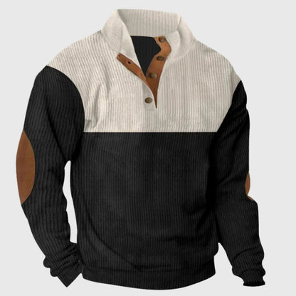 Pull col montant patchs coudes, coloris noir, vue de face