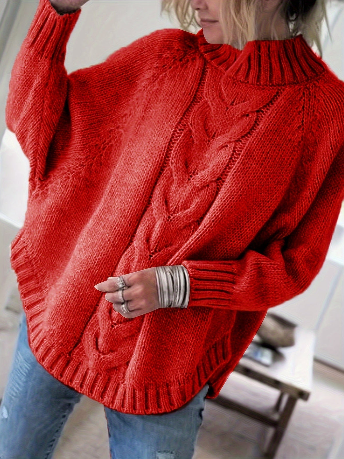 Pull torsadé col montant pour femme
