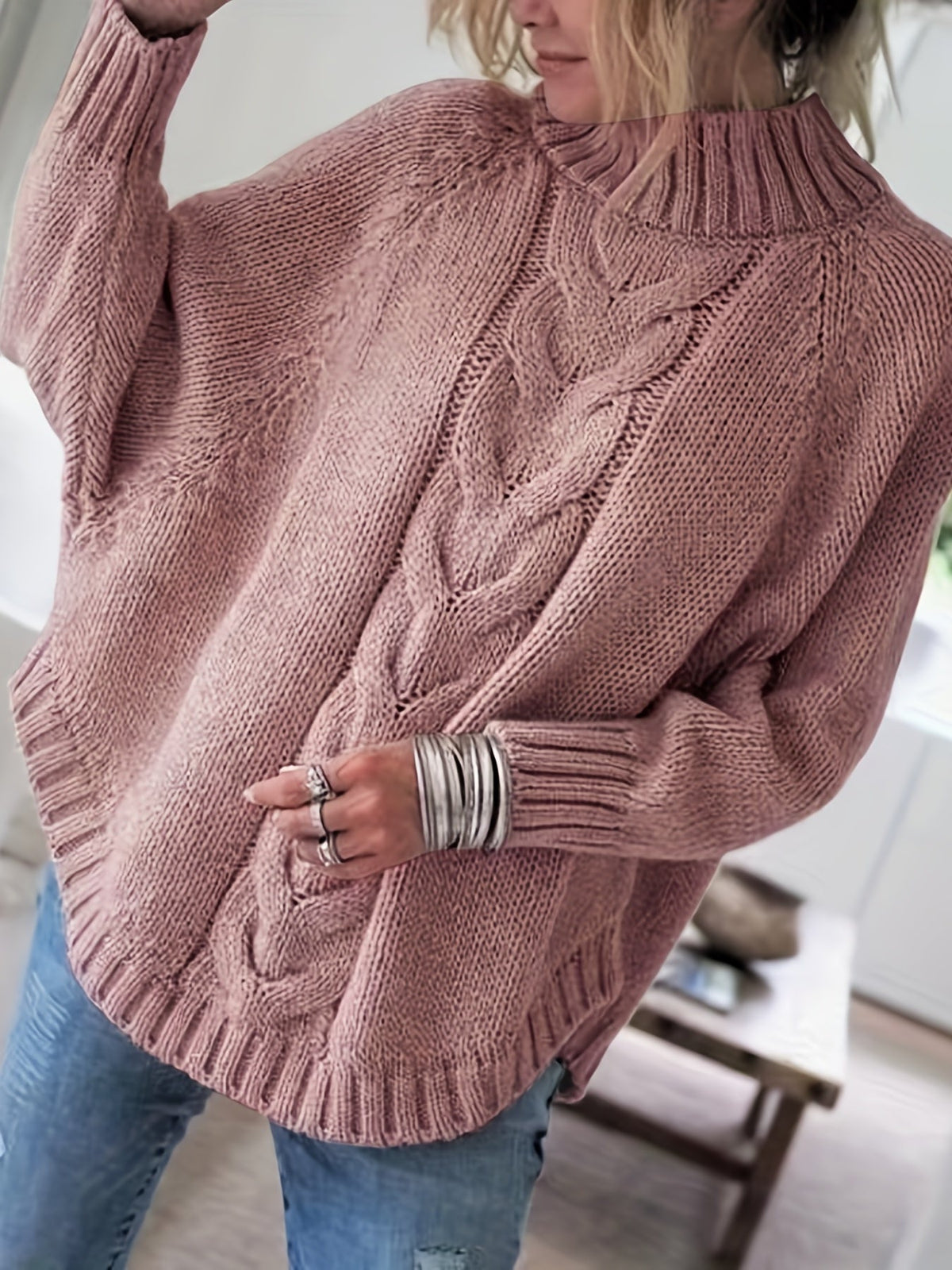 Pull torsadé col montant pour femme, vue 3