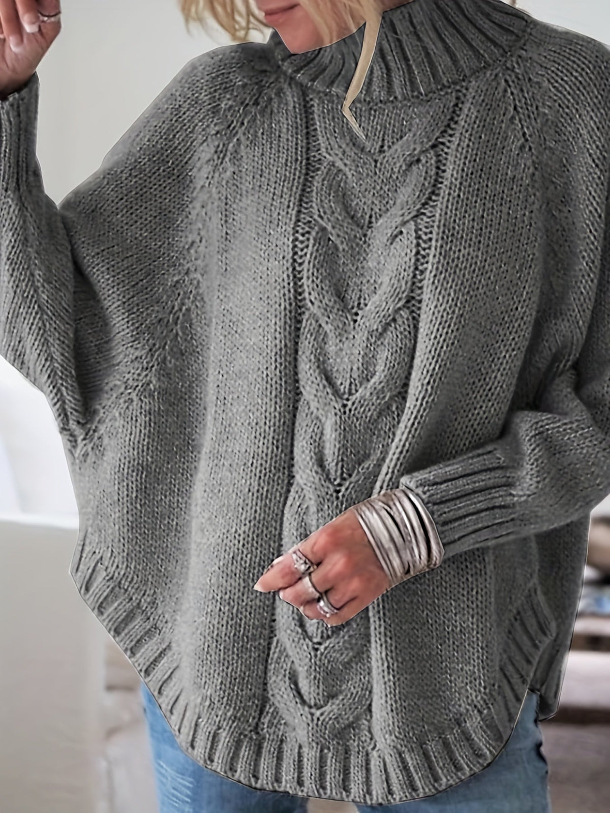 Pull torsadé col montant pour femme, vue 4