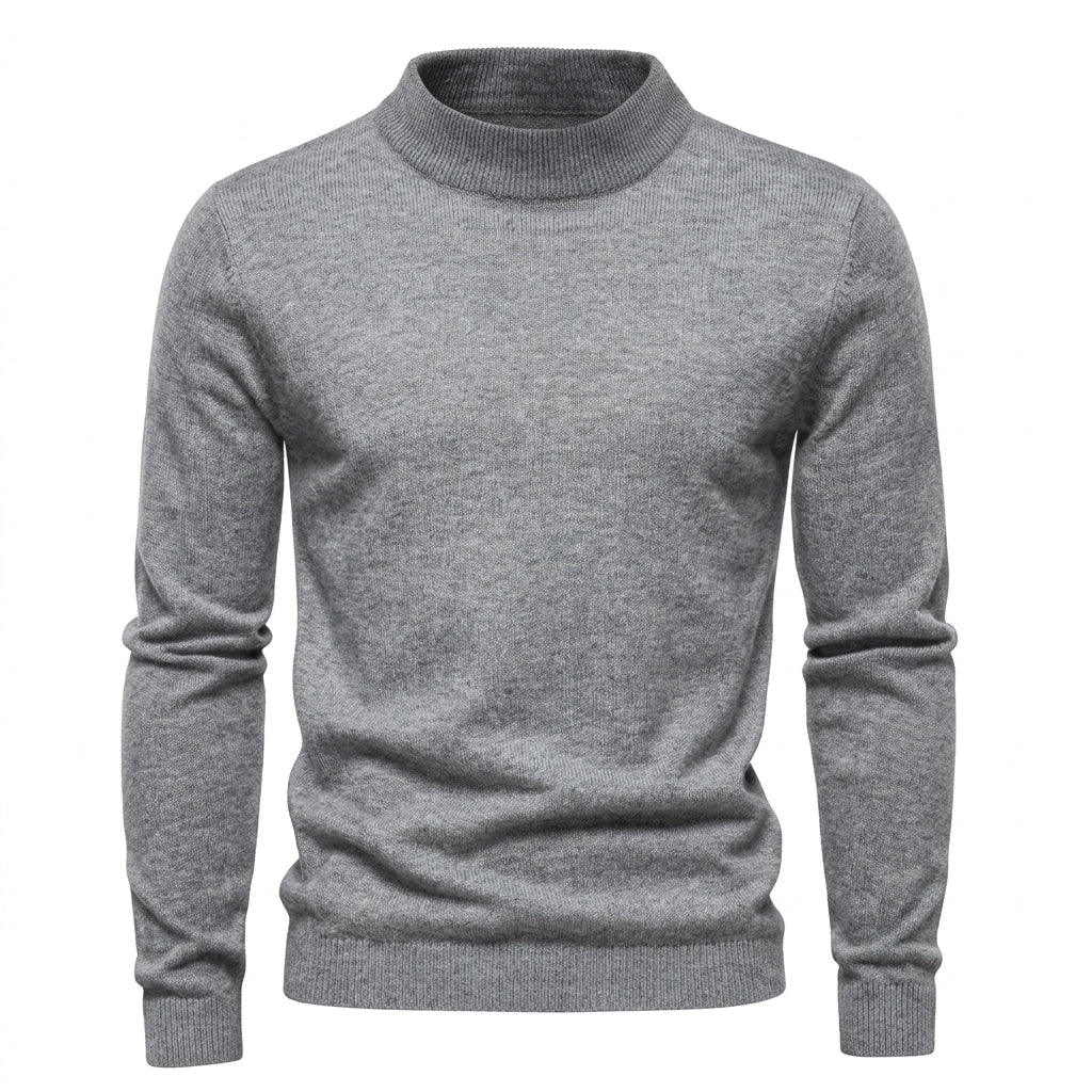 Pull col montant gris chiné, vue de face à plat