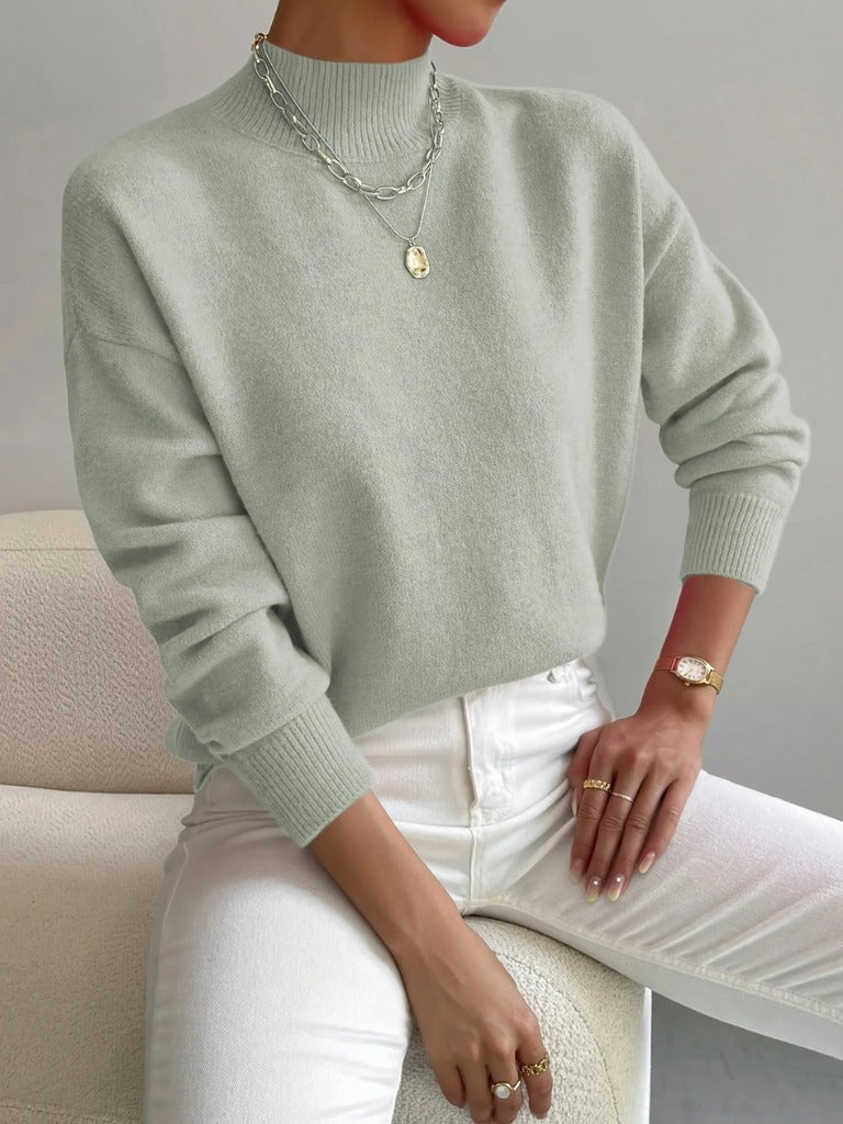 Pull uni col montant pour femme, coloris vert clair