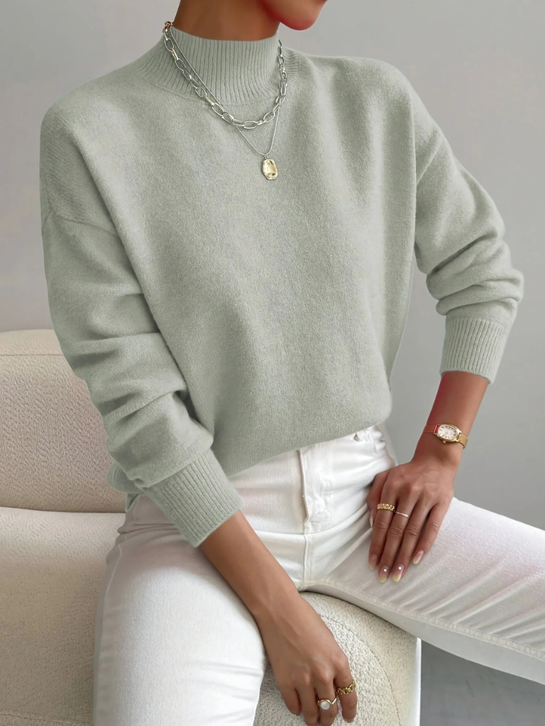 Pull uni col montant pour femme, coloris vert clair