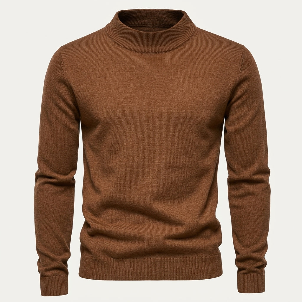 Pull col montant marron, vue de face à plat