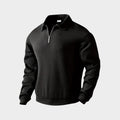 Pull à col polo noir à motif géométrique en relief, vue de face