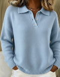 Pull col polo boutonné, coloris bleu ciel, vue de face