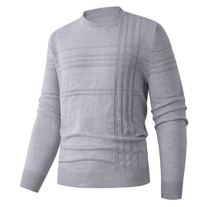 Pull col rond à relief, coloris gris clair, présenté à plat