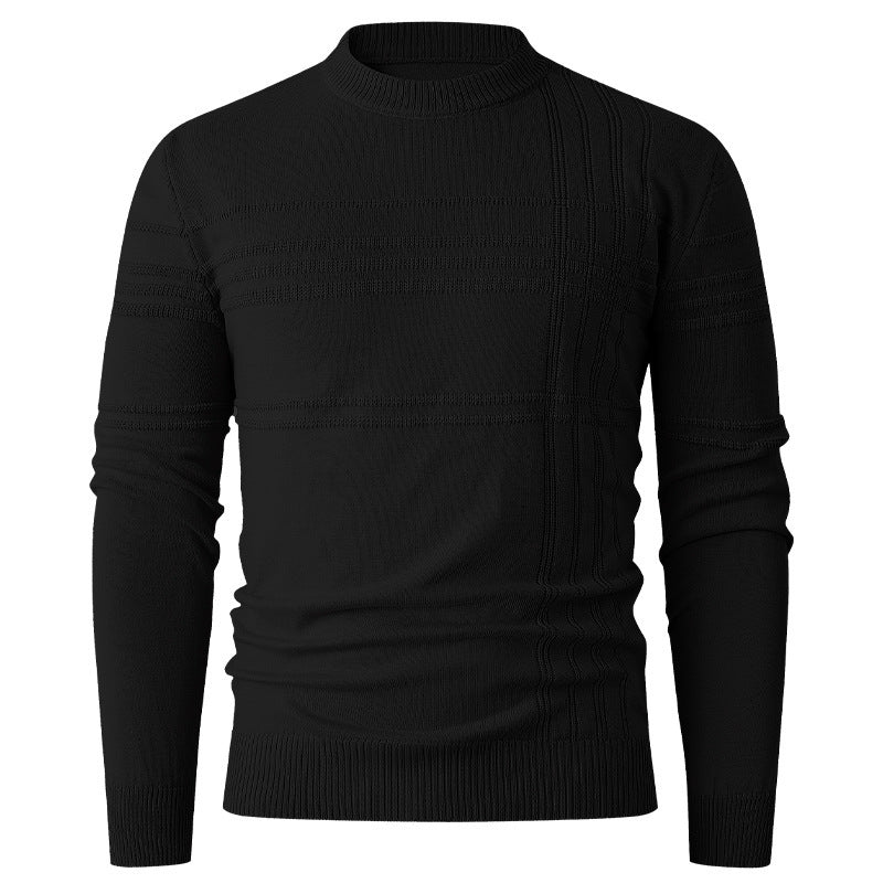 Pull col rond à relief, coloris noir, présenté à plat