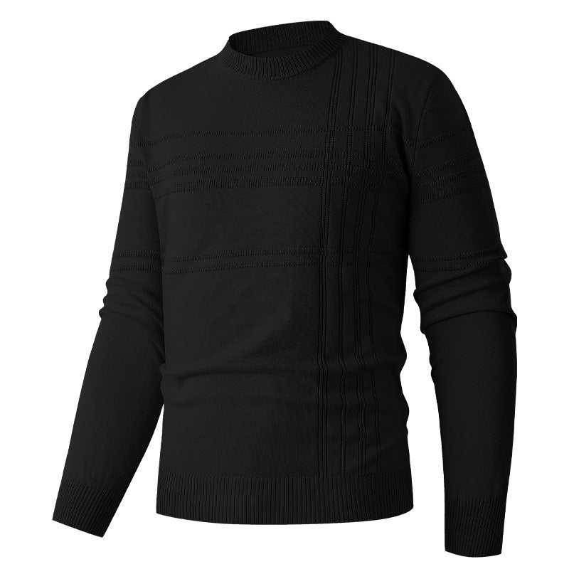 Pull col rond à relief, coloris noir, présenté à plat, vue 2