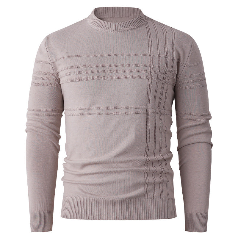 Pull col rond à relief, coloris nude, présenté à plat