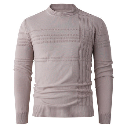 Pull col rond à relief, coloris nude, présenté à plat